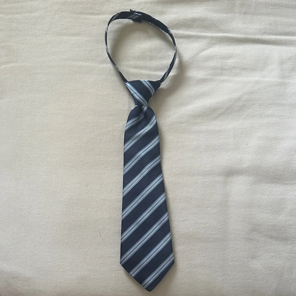 Boys Baby Toddler Velcro Classic Striped Tie in Navy and Gray 0-24 Months